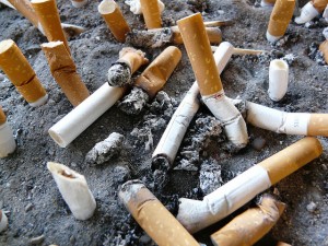 Cigarette butts in ashtray