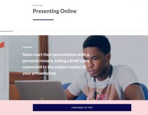 A screenshot of a website titled "Presenting Online"