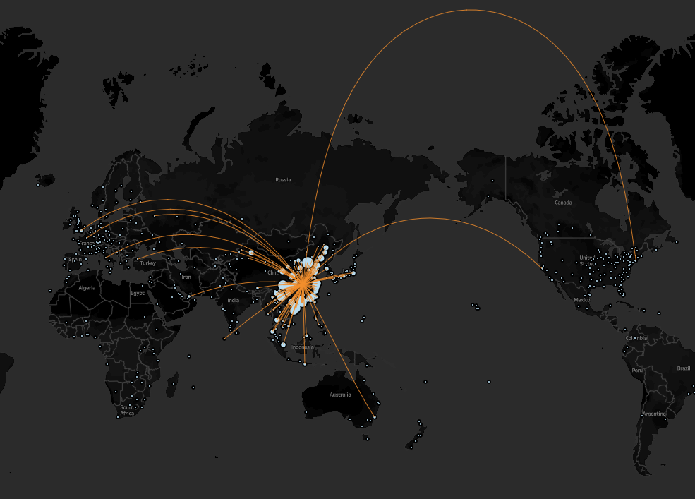 Data showing travellers from Wuhan, 2019 (BlueDot)