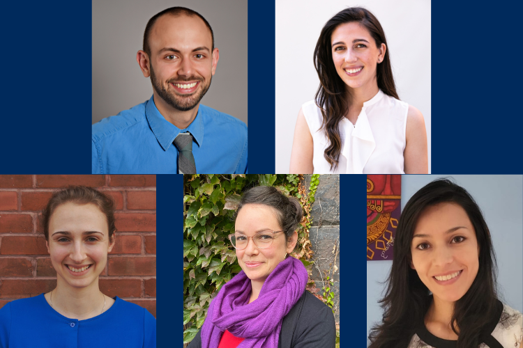 A collage of portraits of five of the researchers taking part in the Latinx newcomer study looking at housing instability and its effects on health.