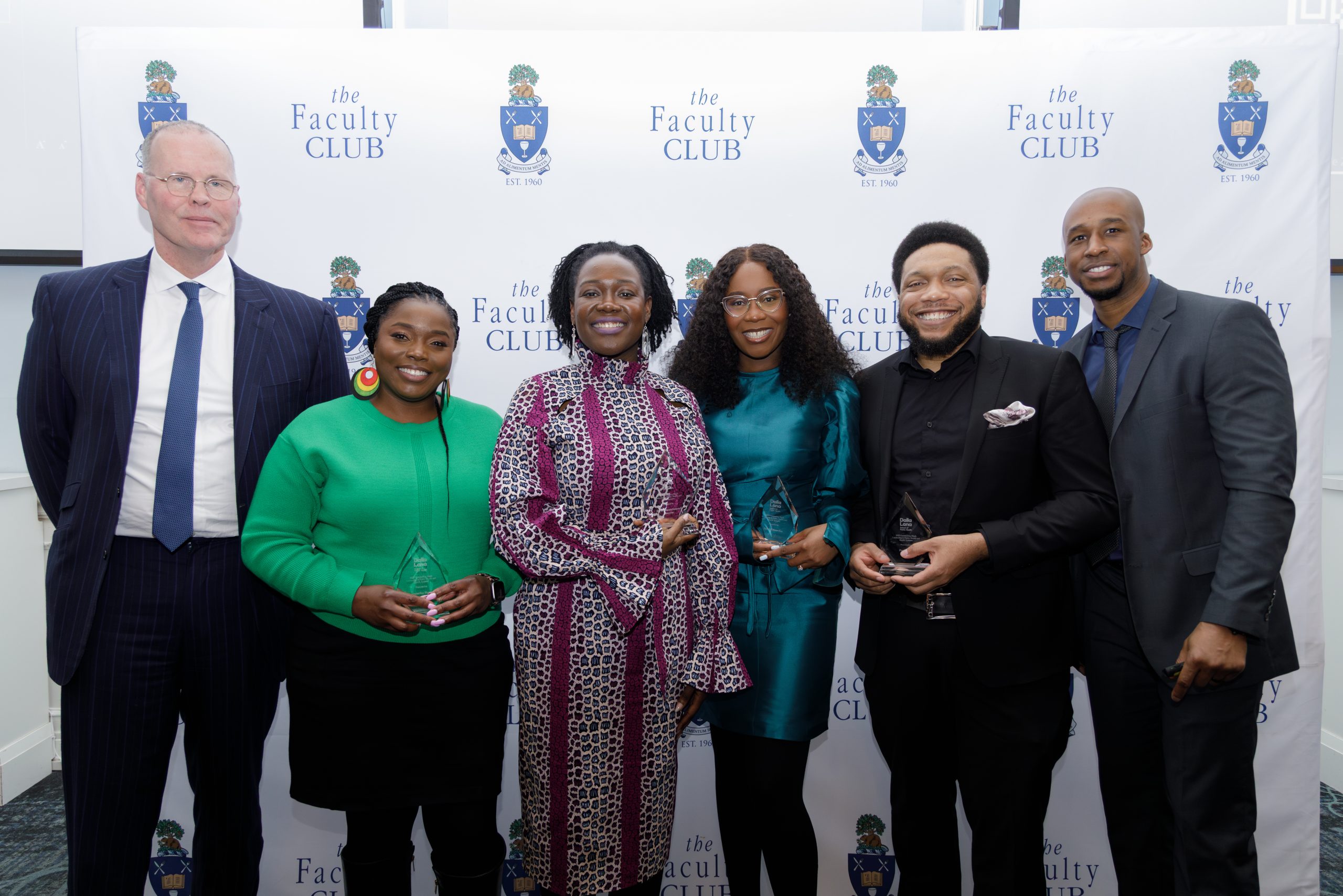 Dean Adalsteinn (Steini) Brown, 2025 Black Leaders in Health Award winners Tameika Shaw, Onye Nnorom, Sylvia Okonofua, Paul Bailey and DLSPH Director of Equity, Diversity and Inclusion Ryan Hinds